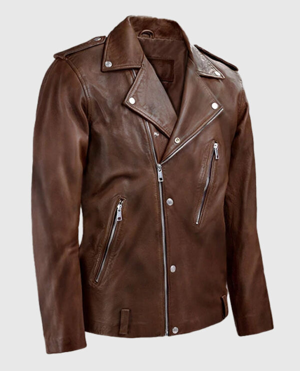 Men's Beast Spanish Brown Biker Leather Jackets - Image 3