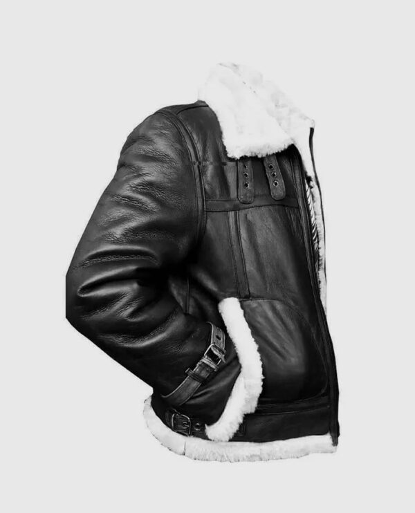 Men's RAF B3 Aviator Shearling Bomber Black Jacket - Image 3