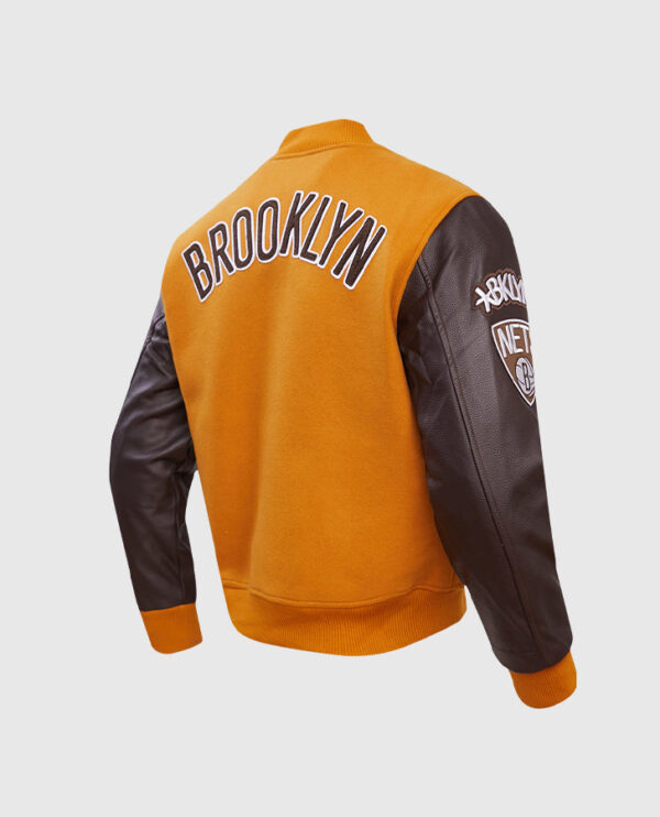 NBA Brooklyn Nets Men's Brown Varsity Jacket - Image 3