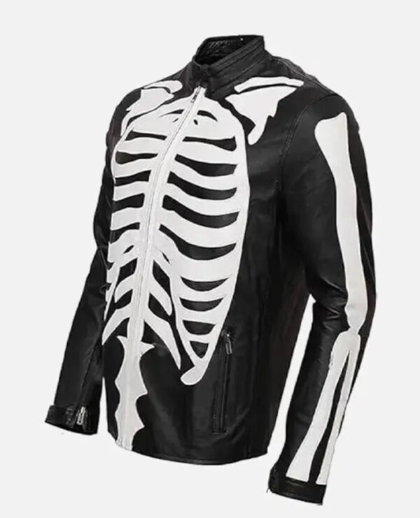 Halloween Special Spooky Skeleton Bones Cosplay Black Leather Jacket - Image 3