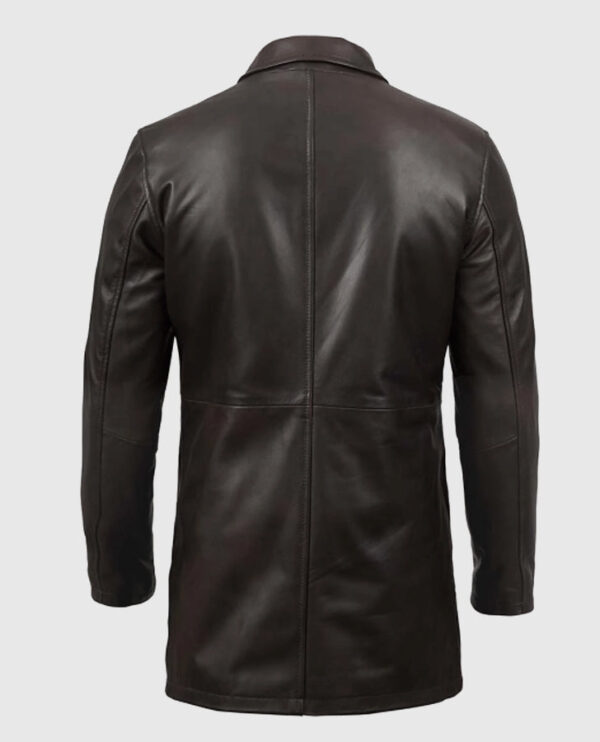 Men's Distressed Dark Brown Leather Coat - Image 2