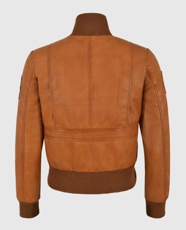 Women's Top Gun Brown Bomber Jacket With Badges - Image 2