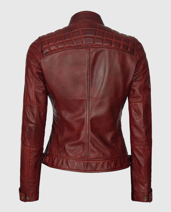 Johnson Women's Brown Quilted Cafe Racer Genuine Leather Jacket - Image 2