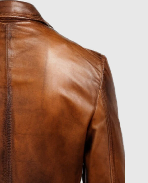 Men's Vintage Brown Leather Blazer - Image 4