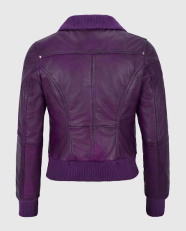 Women's Aviator Purple Bomber Leather Jacket - Image 2
