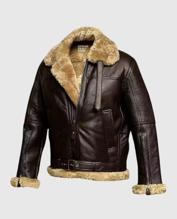 Women's Fur Aviator Flying Pilot Bomber Brown Jacket - Image 3