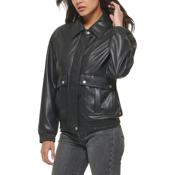 Annie Black Bomber Leather Jacket - Image 4