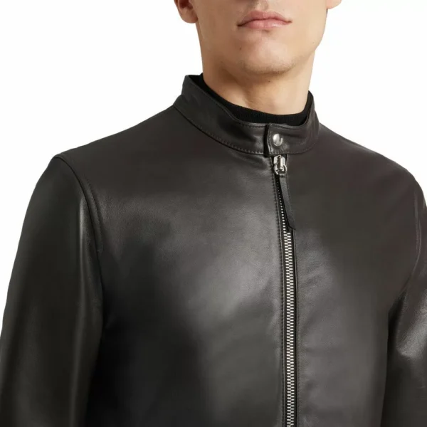 Mens Plain Brown Leather Jacket - Image 4