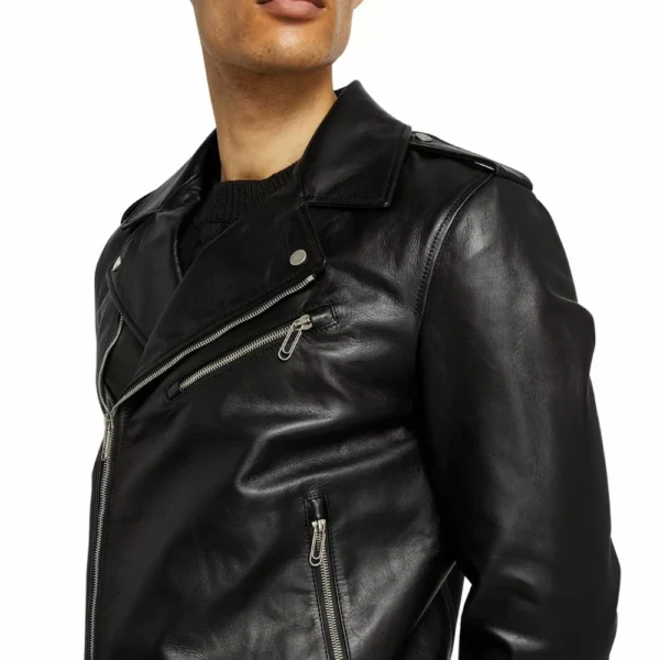 James Moto Leather Jacket With Notch collar - Image 4