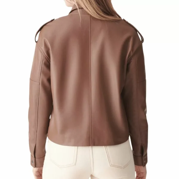 Brown Leather Bomber Jacket Womens - Image 4