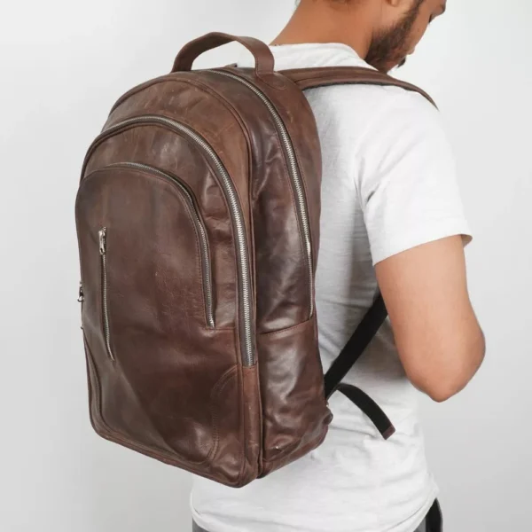 Vintage Leather Distressed Brown Travel Backpack - Image 4