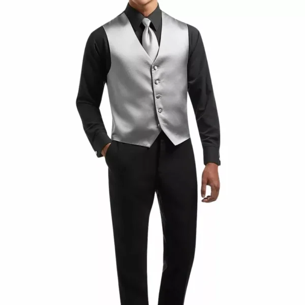 Men’s 3 Piece Classic Black and Silver Tuxedo Suit - Image 4