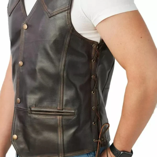 Men’s Classic Dark Brown Genuine Leather Vest - Image 4
