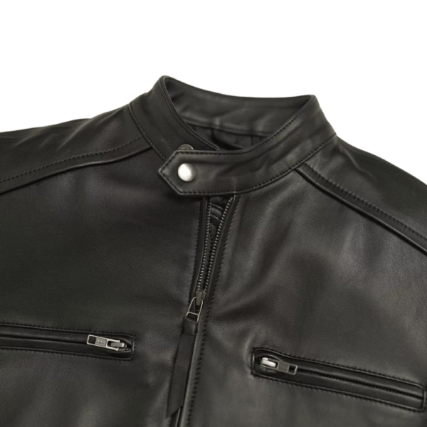 Mens Black Leather Racer Jacket - Image 5