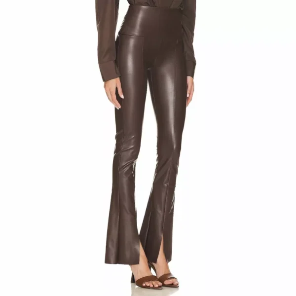 Women’s Front Slit Leather Pants Chocolate Brown