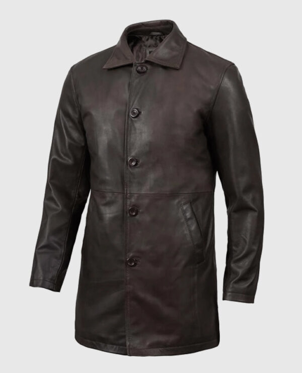 Men's Distressed Dark Brown Leather Coat - Image 5