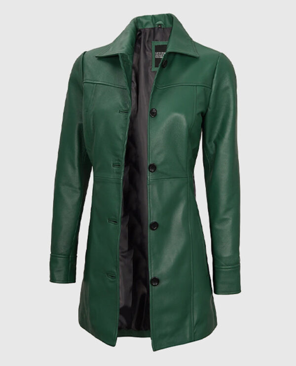 Women's Green Leather Coat - Image 4