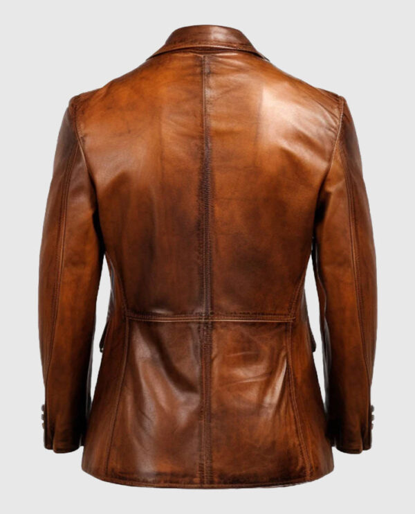 Men's Vintage Brown Leather Blazer - Image 2