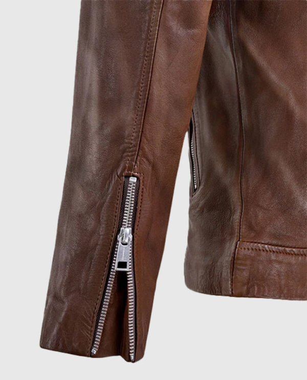 Men's Beast Spanish Brown Biker Leather Jackets - Image 4