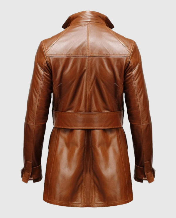 Men's Vintage Big Pockets Tan Brown Leather Coat - Image 2