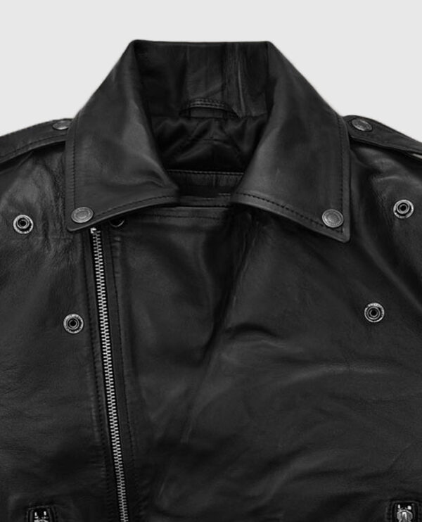 Jimin Black Biker Leather Jacket - Image 4