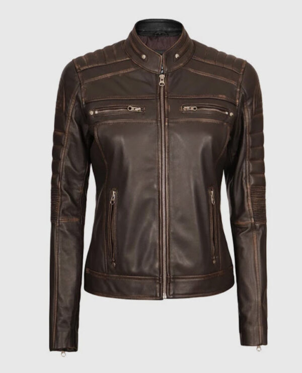 Women's Austin Dark Brown Cafe Racer Biker Jacket