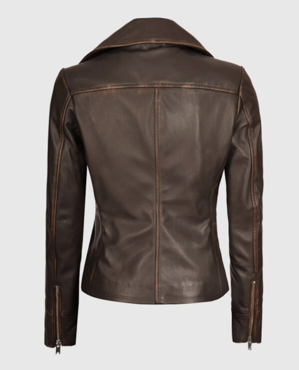 Women's Brown Rub-off Vintage Leather Biker Jacket - Image 2