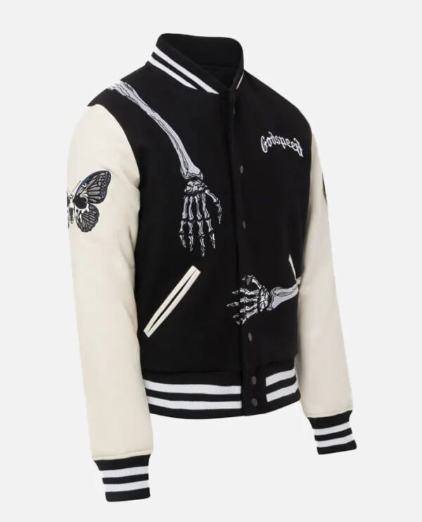 Men's Godspeed Skull Black & White Varsity Jacket - Image 4