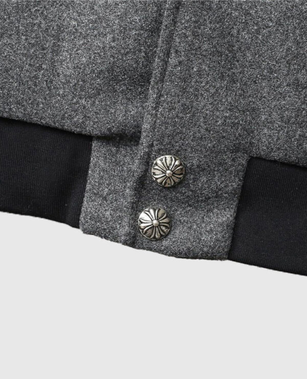 Men's Chrome Cross Letterman Bomber Grey Jacket - Image 4