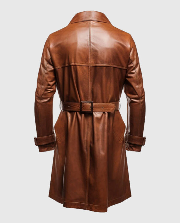 Men's Vintage Brown Long Leather Coat - Image 2