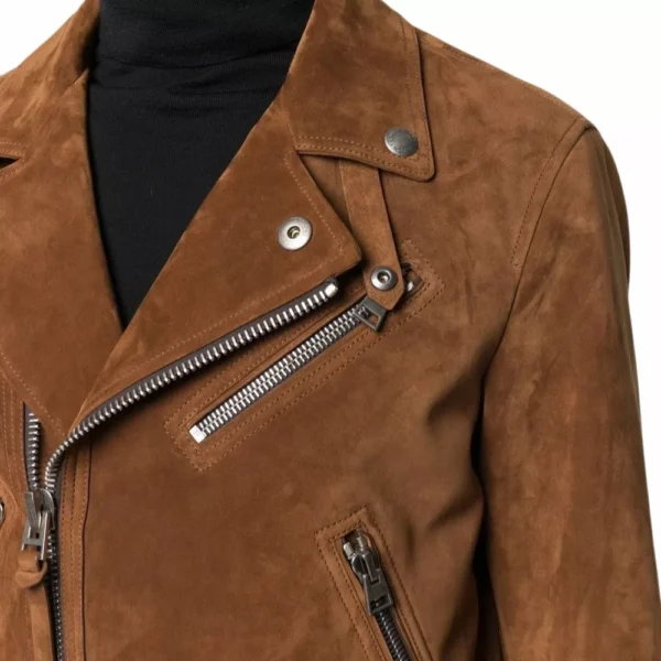 Mens Brown Suede Moto Leather Jacket - Image 5