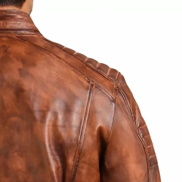 Mens Vintage Cafe Racer Distressed Brown Motorcycle Leather Jacket - Image 5