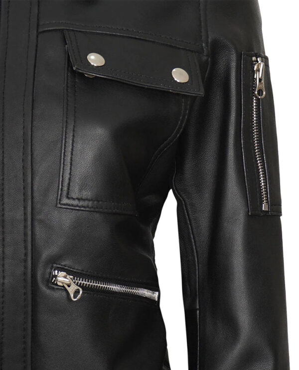 Evelyn Women's Classic Black Leather Bomber Jacket - Image 5