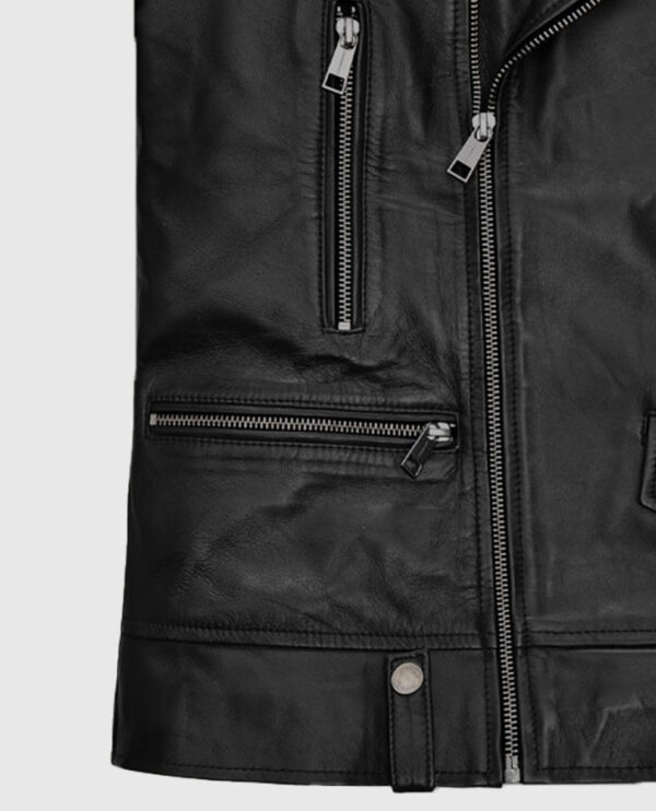 Jimin Black Biker Leather Jacket - Image 5