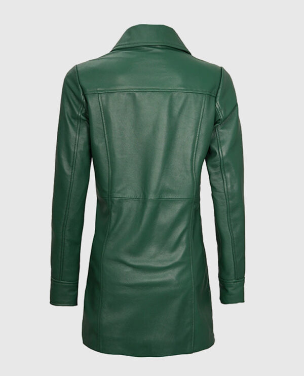 Women's Green Leather Coat - Image 2