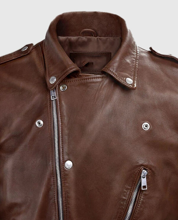 Men's Beast Spanish Brown Biker Leather Jackets - Image 5