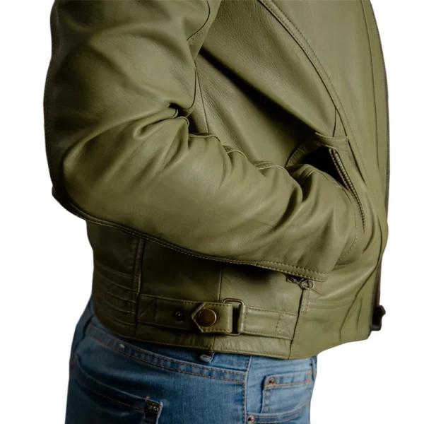 Green Leather Moto Jacket Women - Image 3