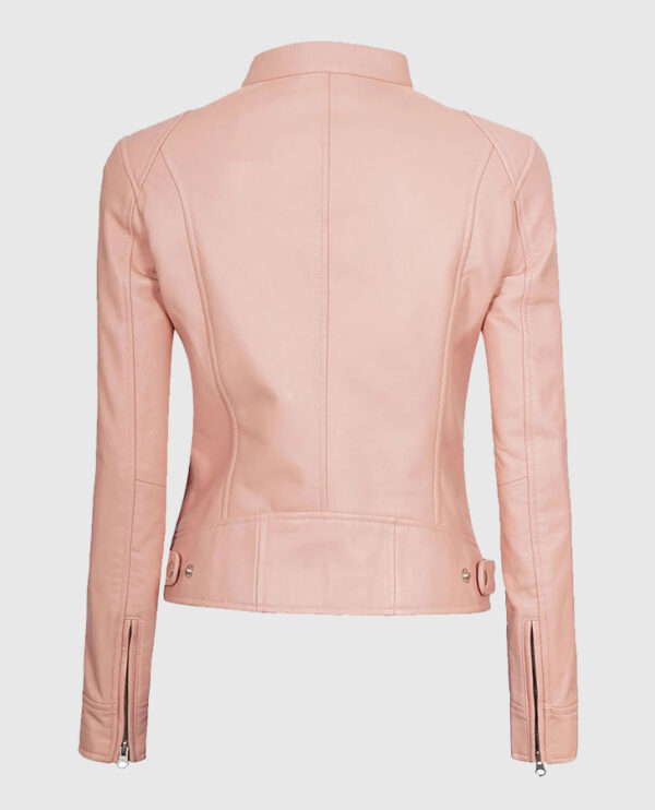 Light Pink Women's Motorcycle Cafe Racer Leather Jacket - Image 2