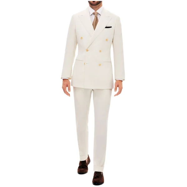 Mens Double Breasted Three Piece Ivory Suit - Image 4