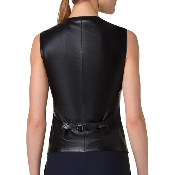 Womens Black Comfortable Leather Vest - Image 4