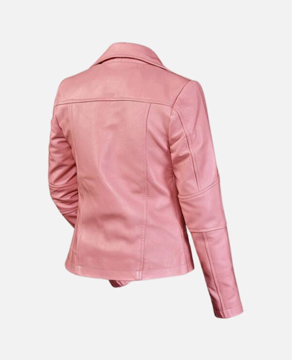 Women's Pink Leather Biker Jacket - Image 6
