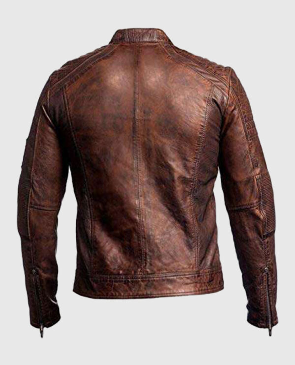 Men's Cafe Racer Vintage Retro Brown Leather Jacket - Image 2