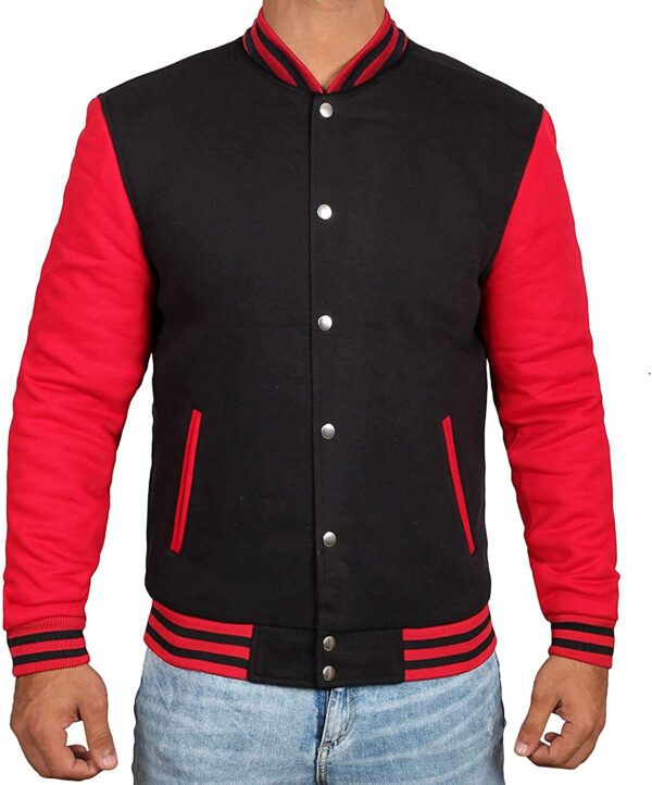 Mens Black & Red Varsity Jacket - Image 3