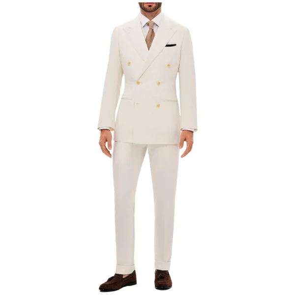 Mens Double Breasted Three Piece Ivory Suit - Image 7