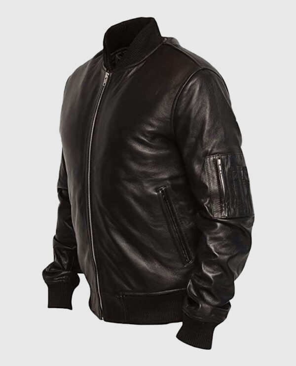 Men's Black Varsity Bomber Jacket - Image 3