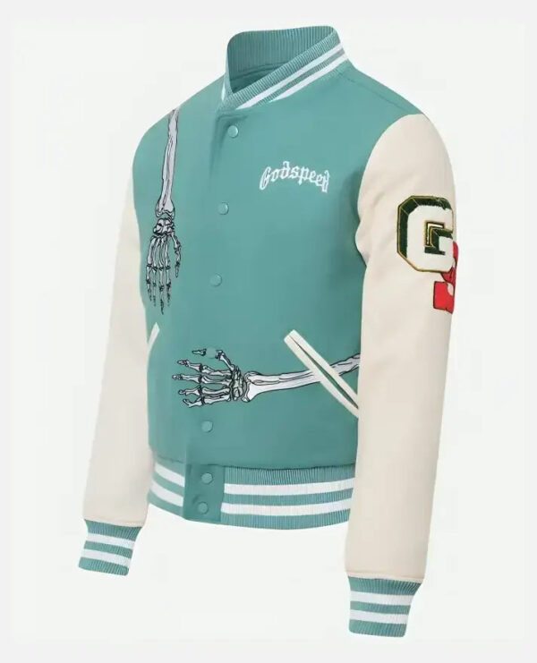 Men's Rod Godspeed Skull Mint Varsity Jacket - Image 8