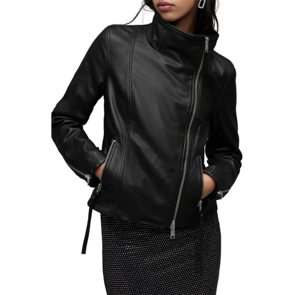 Women’s Black Biker Leather Jacket - Image 2