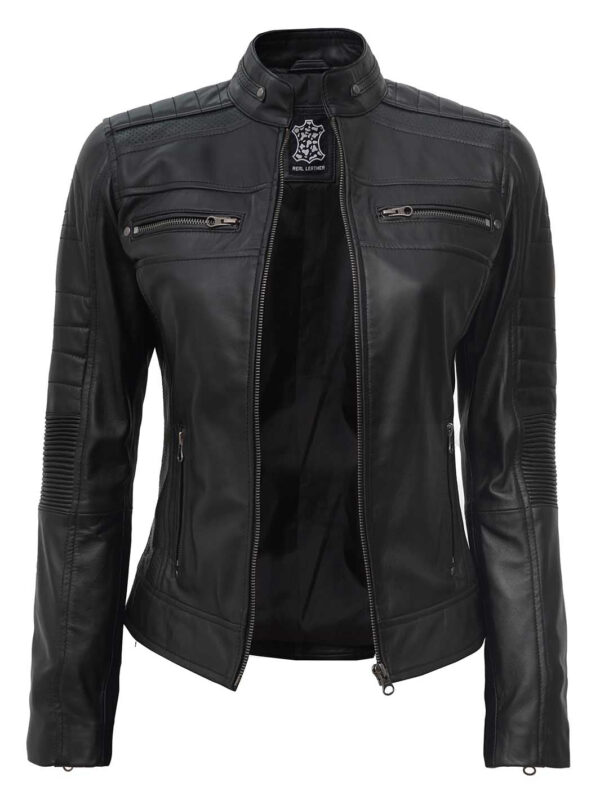 Austin Petite Women Black Cafe Racer Leather Jacket - Image 3