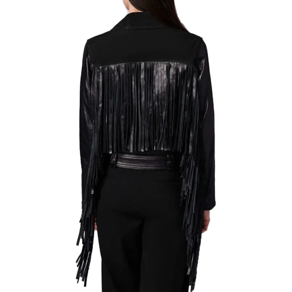 Erika Fringe Moto Leather Jacket in Black - Image 5