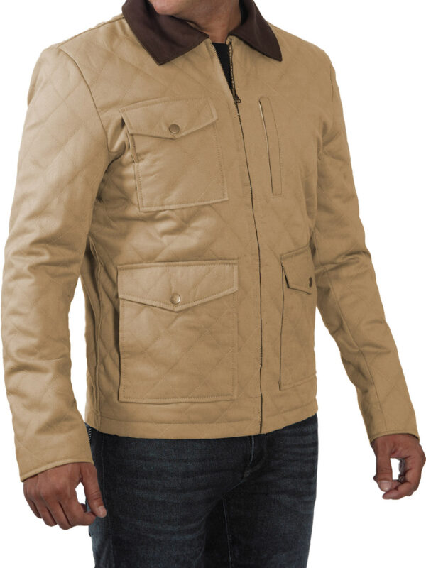 Blair Quilted Mens Lightweight Beige Cotton Jacket - Image 3